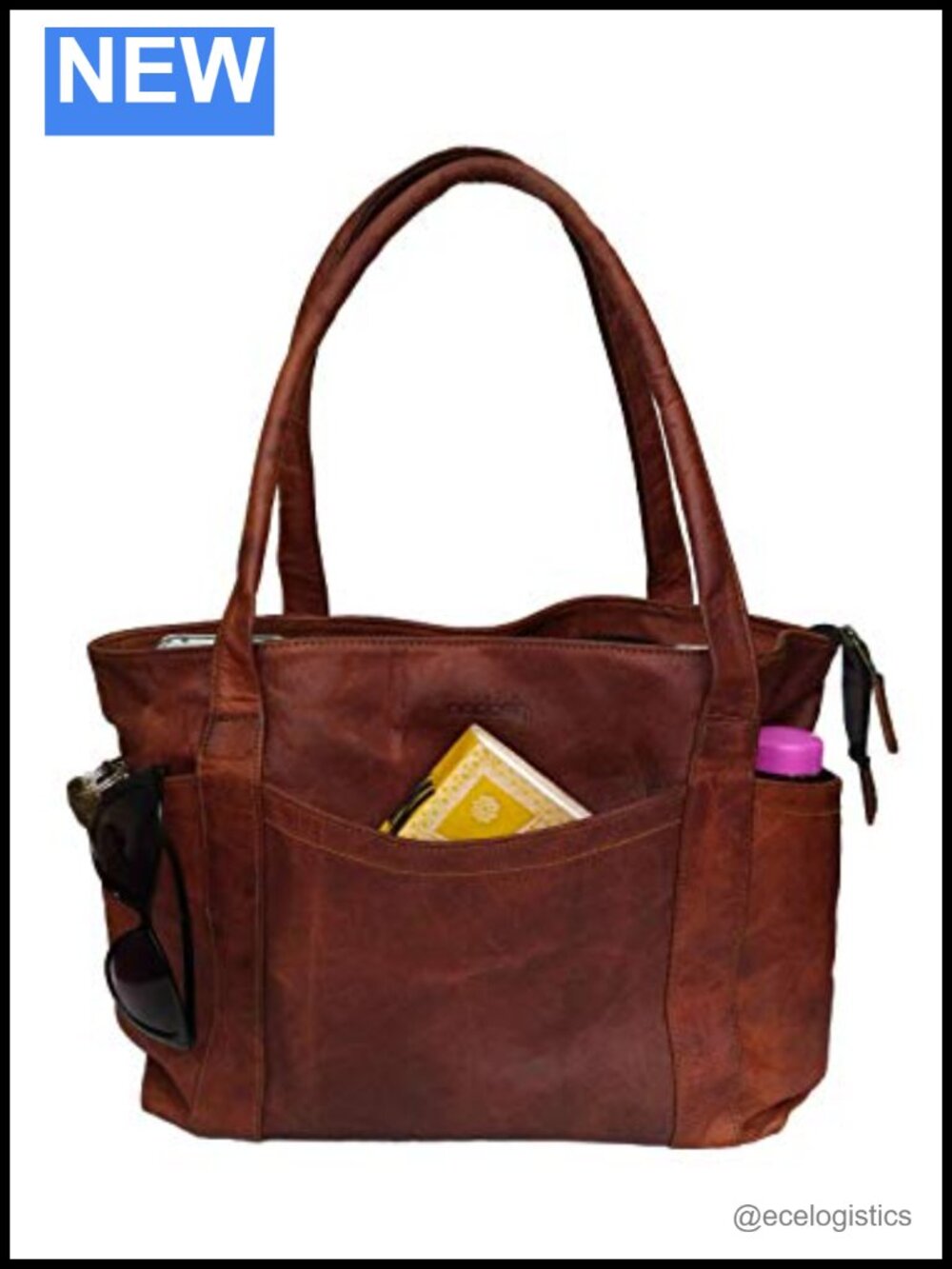 Genuine Leather Tote Shoulder Handbag Vintage Women Purse 16 inch Shopper